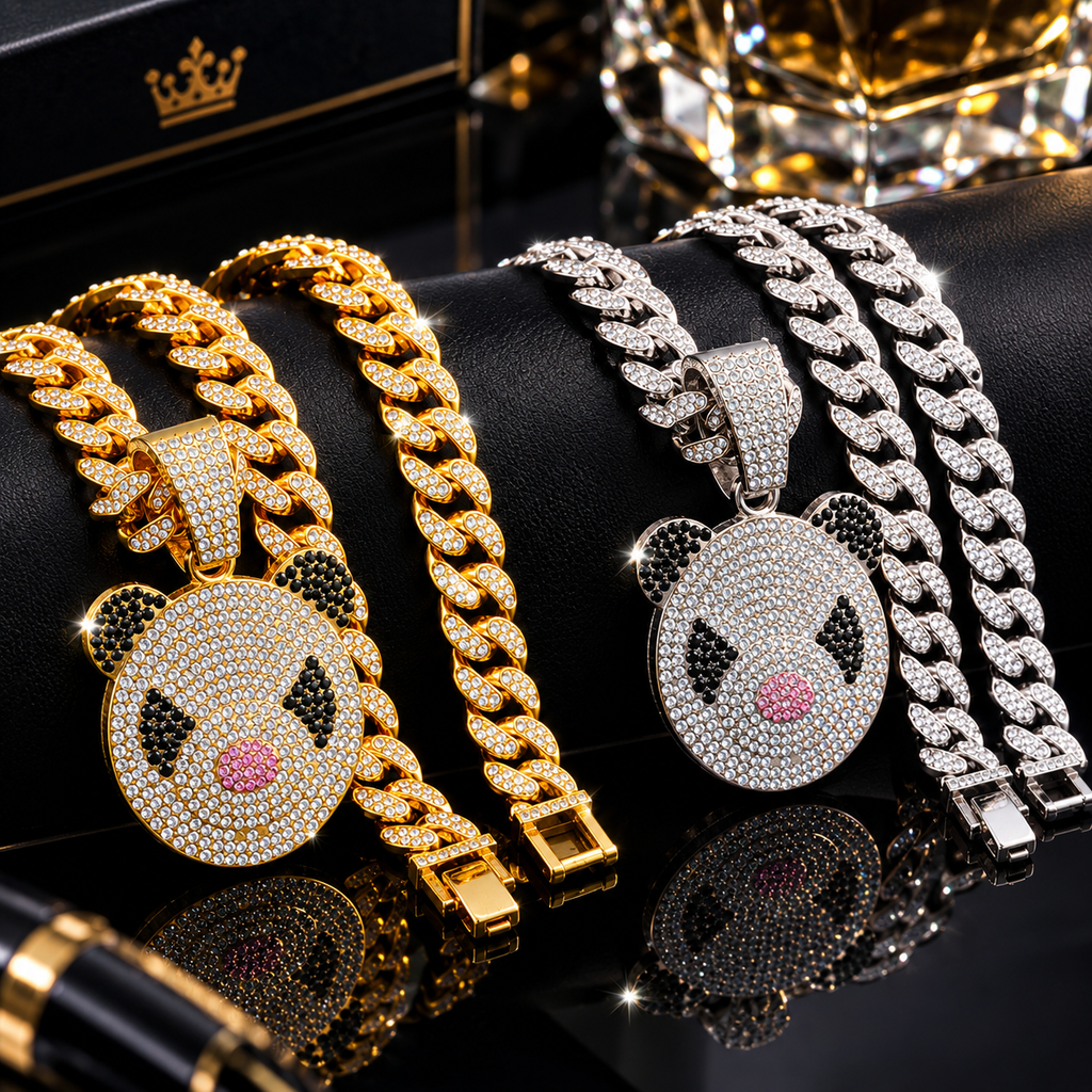 🐼💎Cool Hip-Hop Fully Iced-Out Panda Pendant Necklace