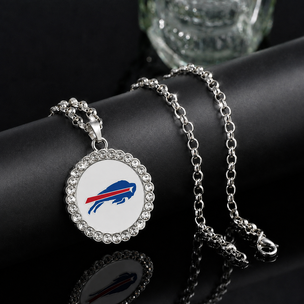 🏈NFL 32-Team Round Rhinestone-Accented Time Gem Necklace📿🍀
