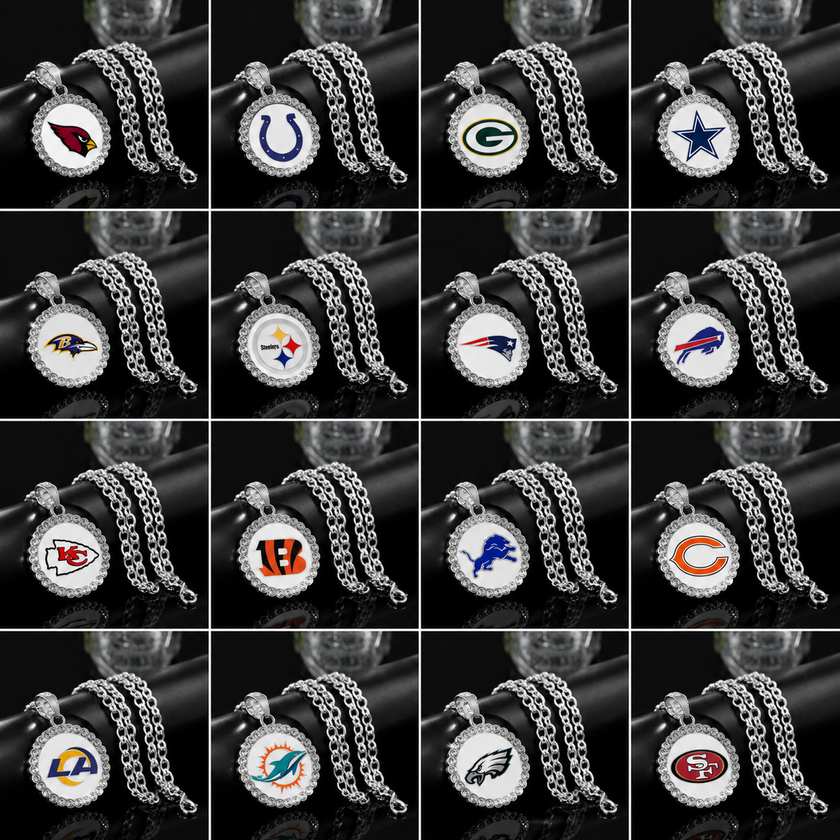 🏈NFL 32-Team Round Rhinestone-Accented Time Gem Necklace📿🍀