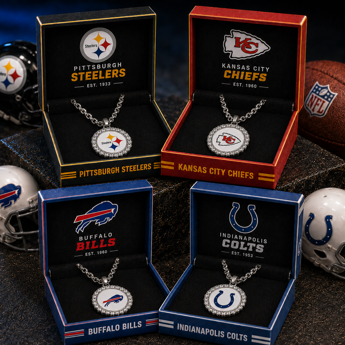 🏈NFL 32-Team Round Rhinestone-Accented Time Gem Necklace📿🍀