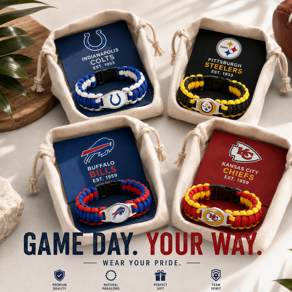 🏈 NFL Team Paracord Bracelet – Adjustable Sports Fan Gift with Team Logo📿🍀
