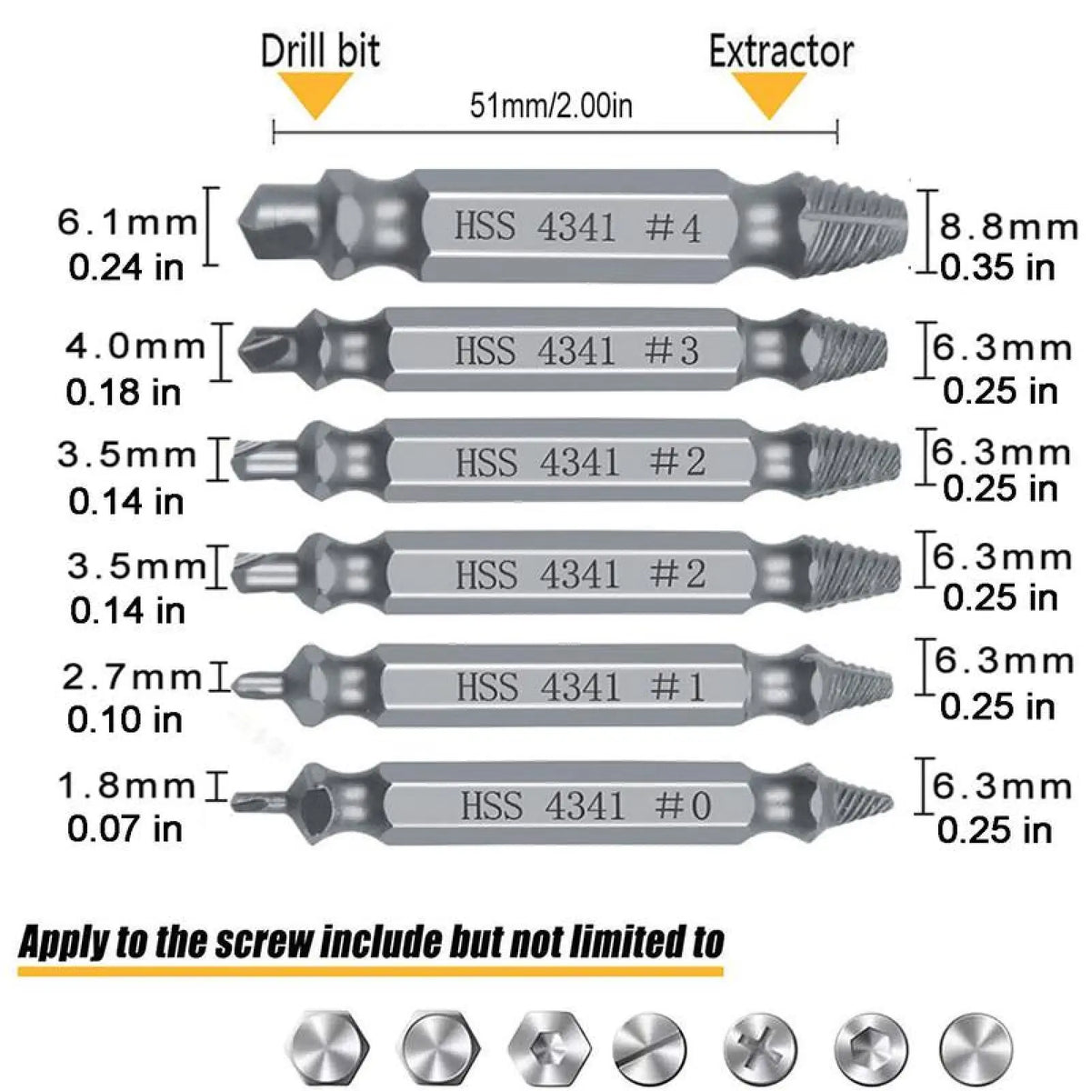 Stripped & Broken Screw Remover Set – 6 Pcs Easy Out Bolt Extractor, Double‑Head Design for Damaged Screws