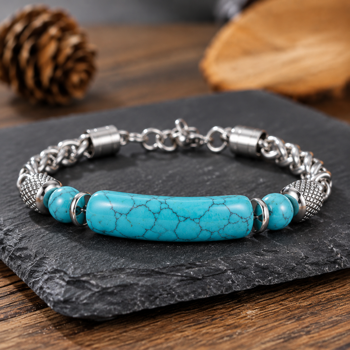 Vintage-style turquoise bracelet—titanium steel wrist accessory📿🍀