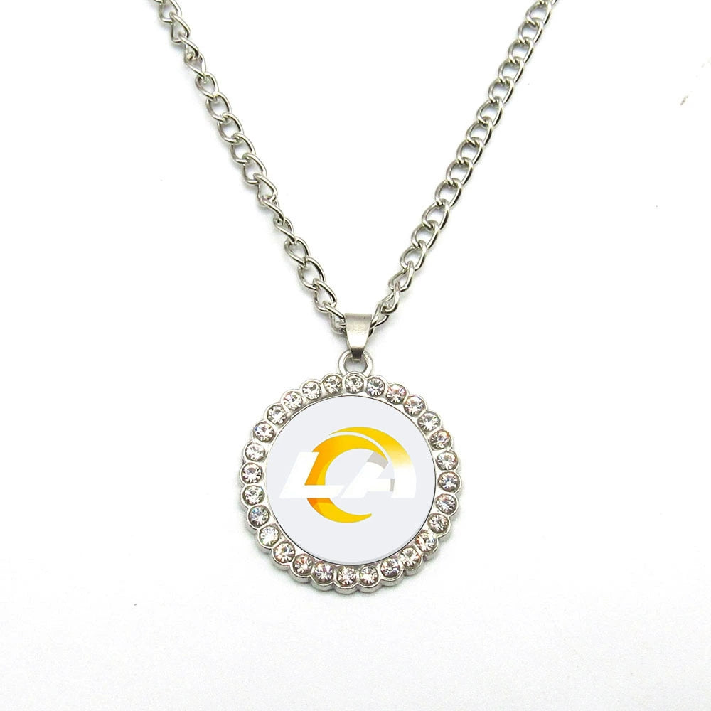 🏈NFL 32-Team Round Rhinestone-Accented Time Gem Necklace📿🍀
