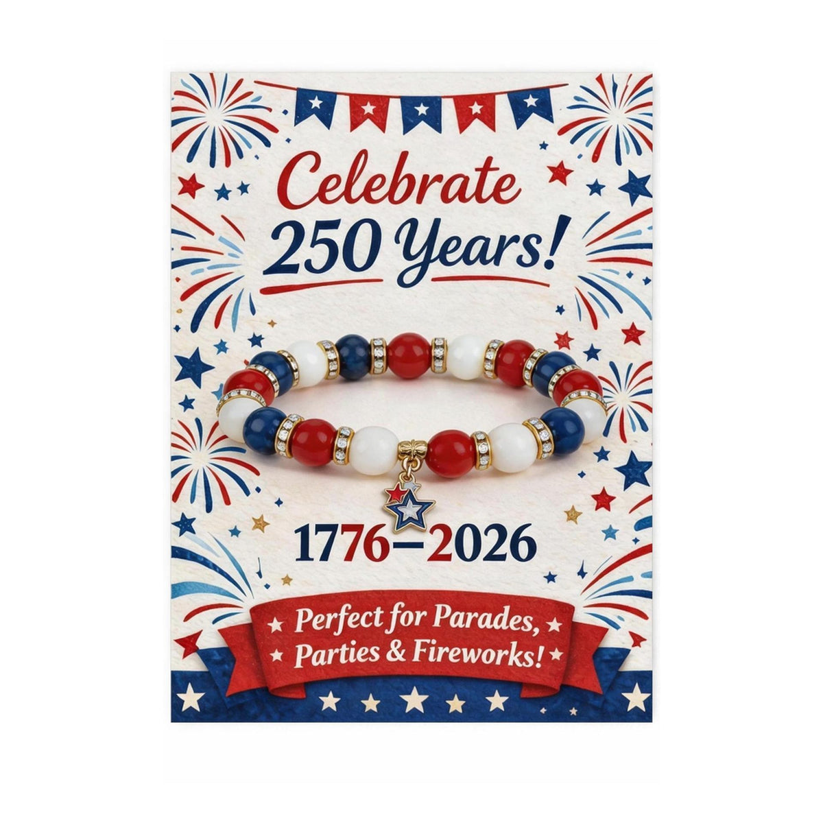 🦅USA commemorative bracelet (set with red, white, and blue gemstones)📿🍀
