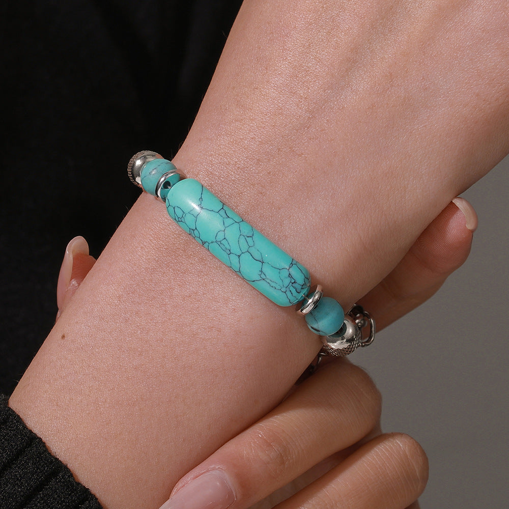 Vintage-style turquoise bracelet—titanium steel wrist accessory📿🍀