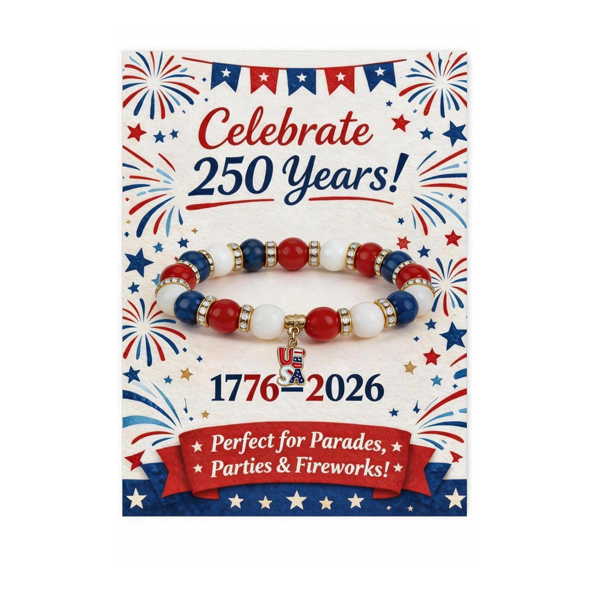🦅USA commemorative bracelet (set with red, white, and blue gemstones)📿🍀