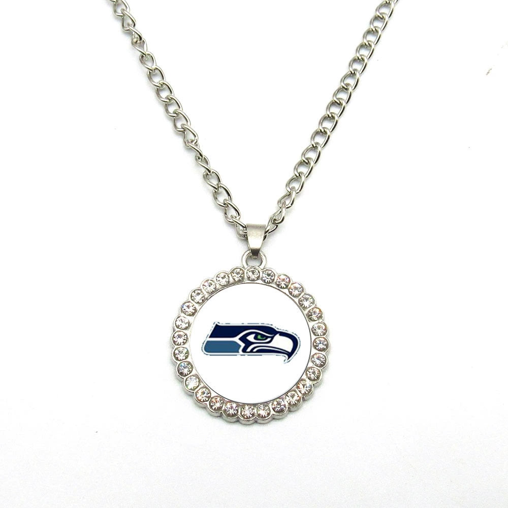 🏈NFL 32-Team Round Rhinestone-Accented Time Gem Necklace📿🍀