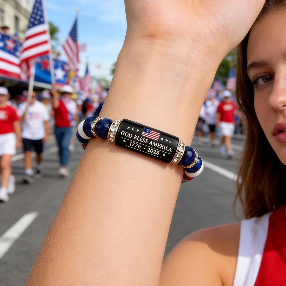 🦅USA commemorative bracelet (set with red, white, and blue gemstones)📿🍀