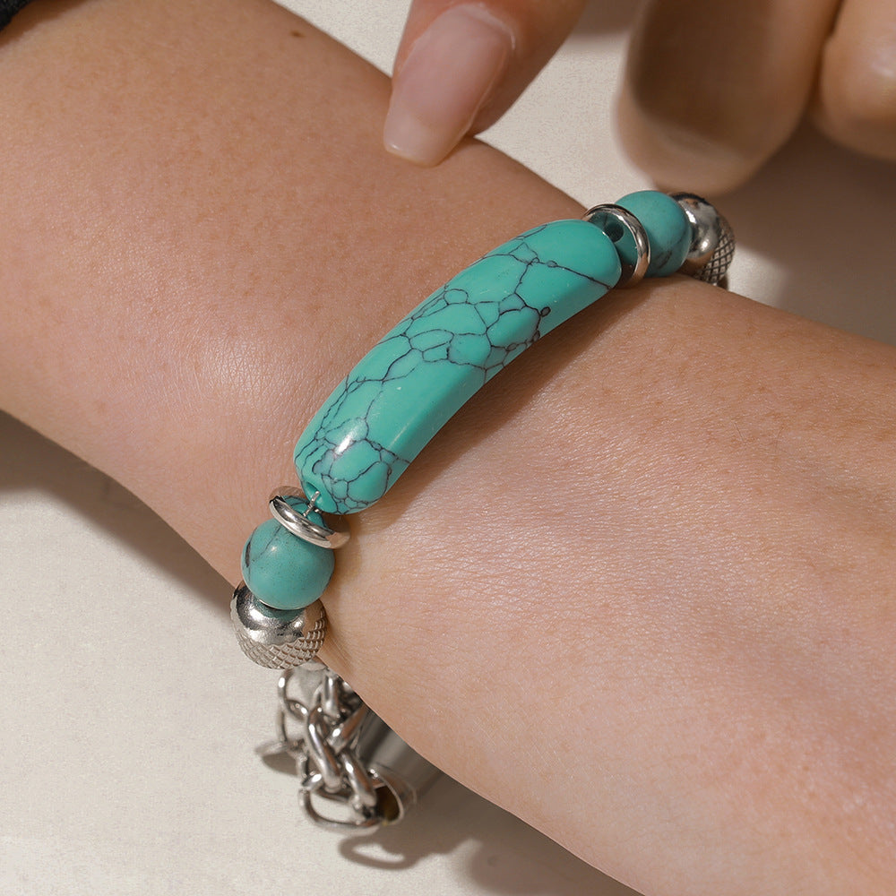 Vintage-style turquoise bracelet—titanium steel wrist accessory📿🍀