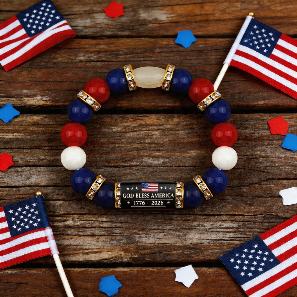 🦅USA commemorative bracelet (set with red, white, and blue gemstones)📿🍀