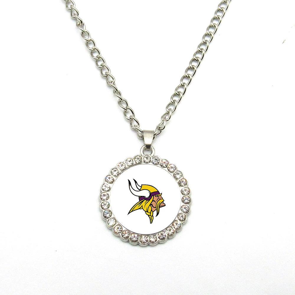 🏈NFL 32-Team Round Rhinestone-Accented Time Gem Necklace📿🍀