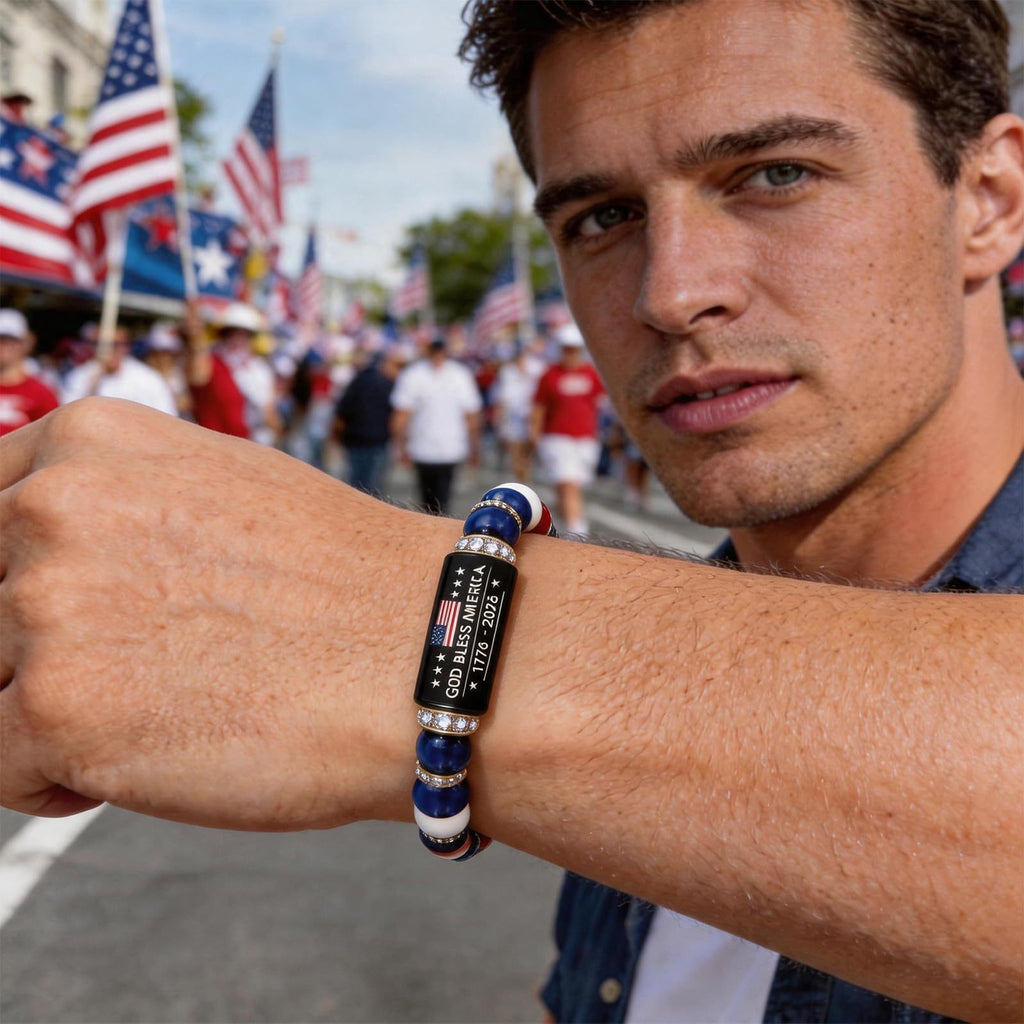 🦅USA commemorative bracelet (set with red, white, and blue gemstones)📿🍀
