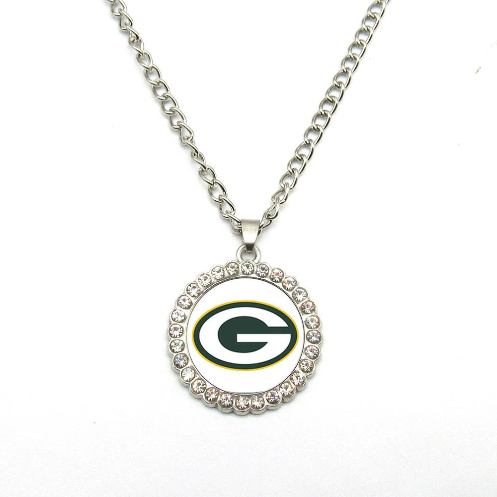 🏈NFL 32-Team Round Rhinestone-Accented Time Gem Necklace📿🍀