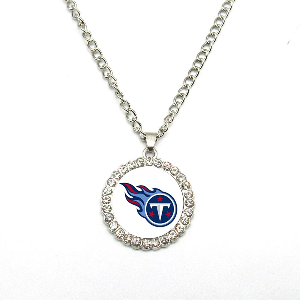 🏈NFL 32-Team Round Rhinestone-Accented Time Gem Necklace📿🍀
