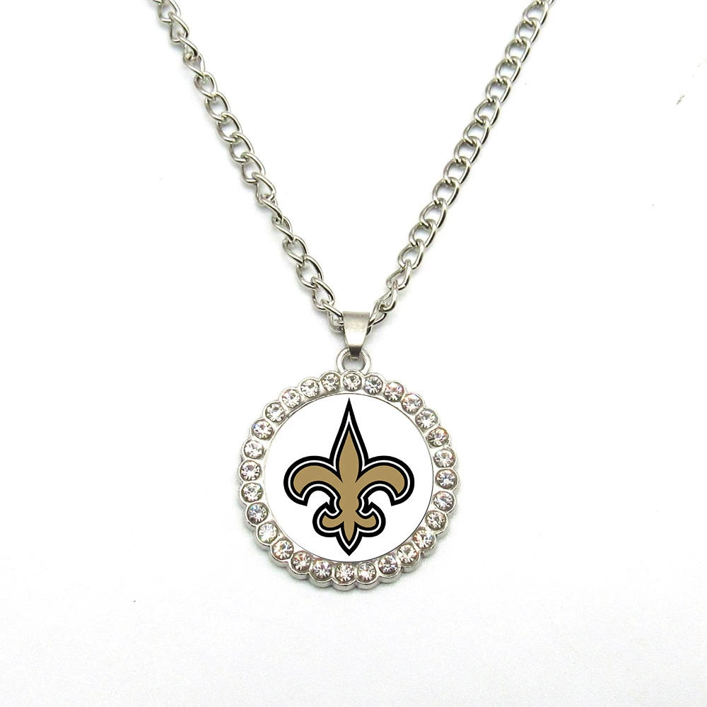 🏈NFL 32-Team Round Rhinestone-Accented Time Gem Necklace📿🍀