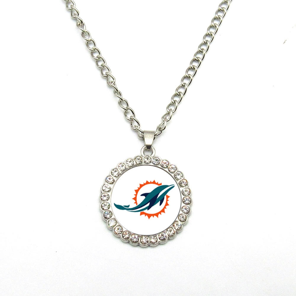 🏈NFL 32-Team Round Rhinestone-Accented Time Gem Necklace📿🍀