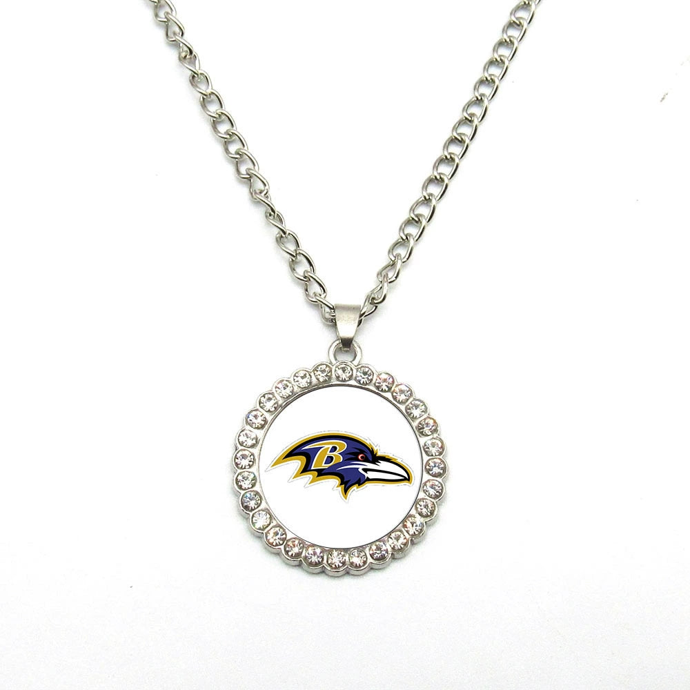🏈NFL 32-Team Round Rhinestone-Accented Time Gem Necklace📿🍀
