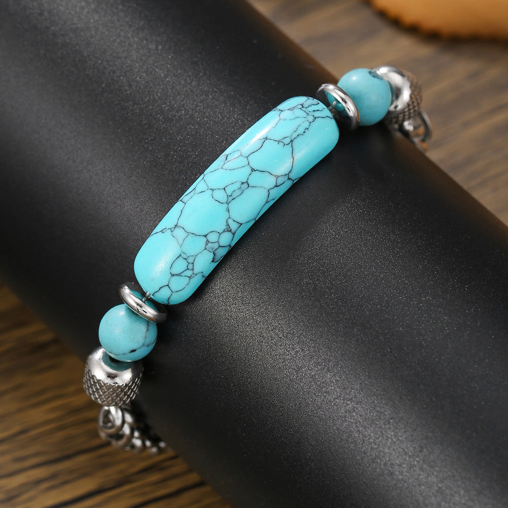 Vintage-style turquoise bracelet—titanium steel wrist accessory📿🍀