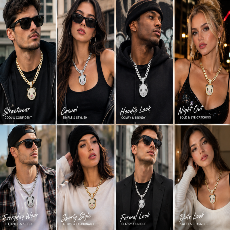 🐼💎Cool Hip-Hop Fully Iced-Out Panda Pendant Necklace